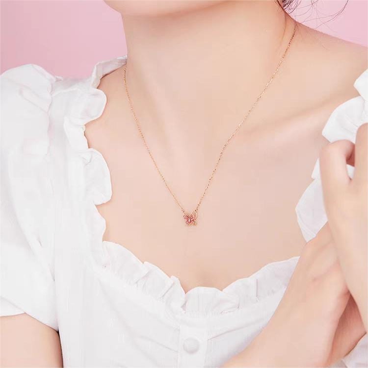 Dainty Enamel Filigree Inlay Butterfly Necklace - ArtGalleryZen