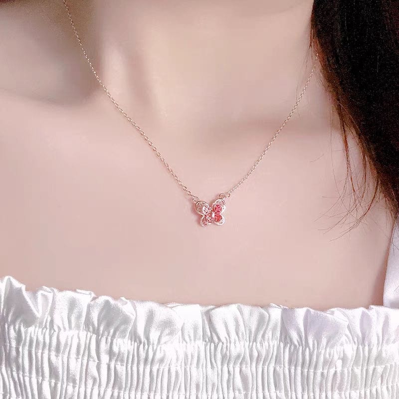 Dainty Enamel Filigree Inlay Butterfly Necklace - ArtGalleryZen