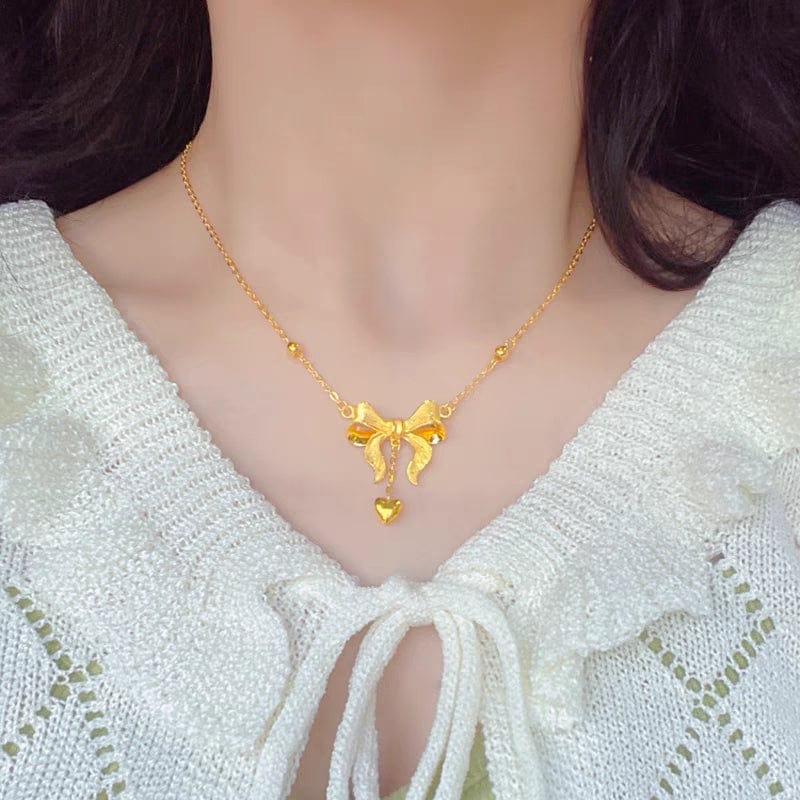 Dainty Gold Bowknot Necklace - ArtGalleryZen