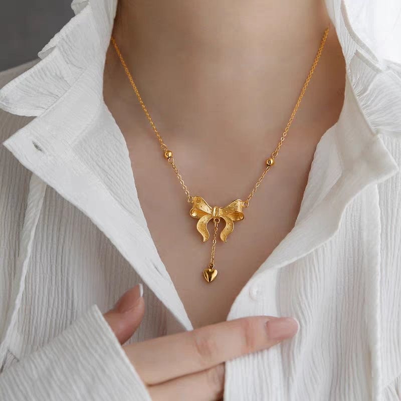 Dainty Gold Bowknot Necklace - ArtGalleryZen