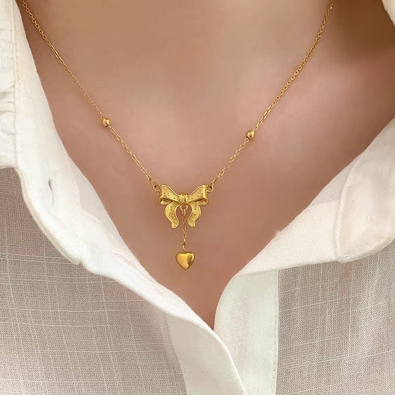 Dainty Gold Bowknot Necklace - ArtGalleryZen
