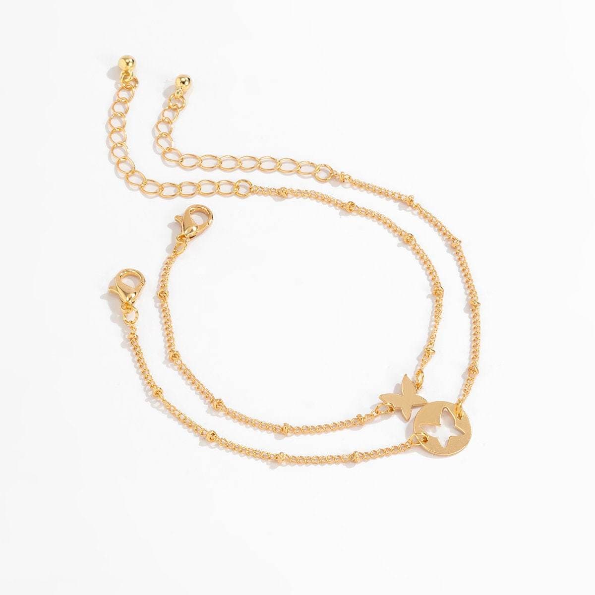 Dainty Gold Silver Tone Butterfly Bracelet Set - ArtGalleryZen