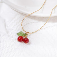 Thumbnail for Dainty Handmade Crystal Cherry Pendant Necklace - ArtGalleryZen