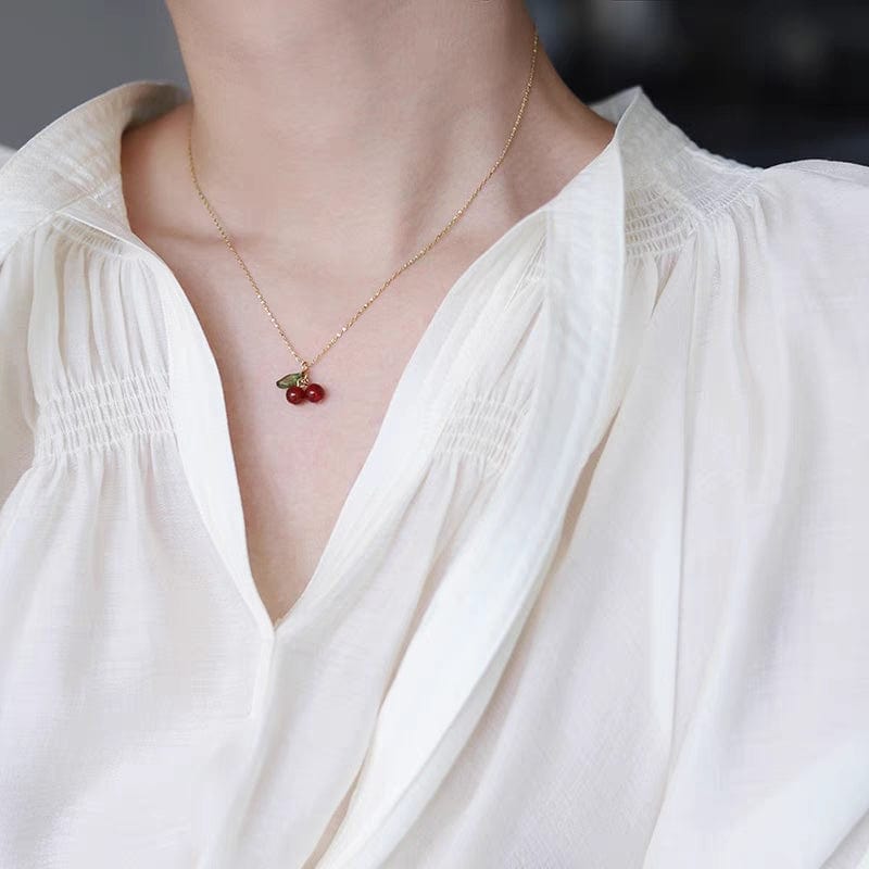 Dainty Handmade Crystal Cherry Pendant Necklace - ArtGalleryZen