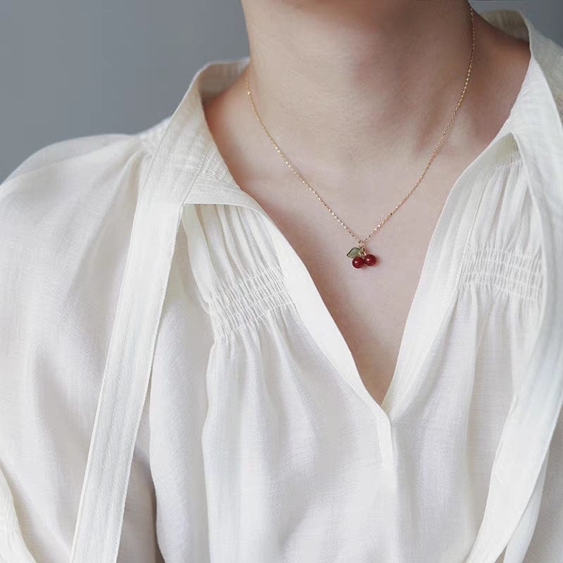 Dainty Handmade Crystal Cherry Pendant Necklace - ArtGalleryZen