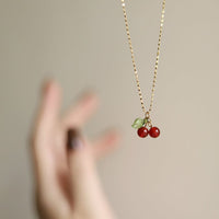Thumbnail for Dainty Handmade Crystal Cherry Pendant Necklace - ArtGalleryZen