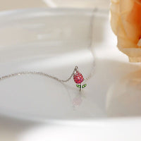 Thumbnail for Dainty Handmade CZ Inlaid Pink Tulip Chain Necklace - ArtGalleryZen