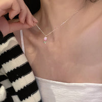 Thumbnail for Dainty Handmade CZ Inlaid Pink Tulip Chain Necklace - ArtGalleryZen
