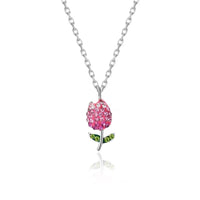 Thumbnail for Dainty Handmade CZ Inlaid Pink Tulip Chain Necklace - ArtGalleryZen