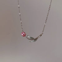 Thumbnail for Dainty Handmade Enamel Pink Tulip Chain Necklace - ArtGalleryZen
