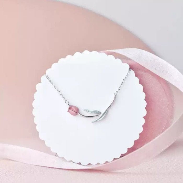 Dainty Handmade Enamel Pink Tulip Chain Necklace - ArtGalleryZen