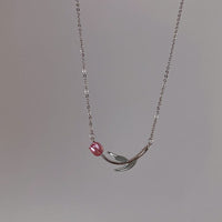 Thumbnail for Dainty Handmade Enamel Pink Tulip Chain Necklace - ArtGalleryZen