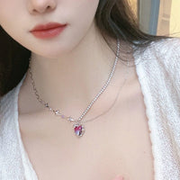 Thumbnail for Dainty Layered CZ Inlaid Purple Crystal Heart Pendant Star Chain Necklace - ArtGalleryZen