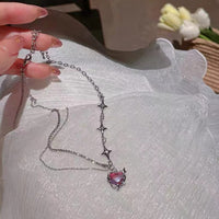 Thumbnail for Dainty Layered CZ Inlaid Purple Crystal Heart Pendant Star Chain Necklace - ArtGalleryZen