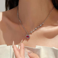 Thumbnail for Dainty Layered CZ Inlaid Purple Crystal Heart Pendant Star Chain Necklace - ArtGalleryZen