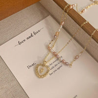 Thumbnail for Dainty Layered Floral Heart Pendant Pearl Chain Choker Necklace Set - ArtGalleryZen