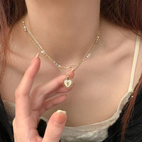 Thumbnail for Dainty Layered Floral Heart Pendant Pearl Chain Choker Necklace Set - ArtGalleryZen