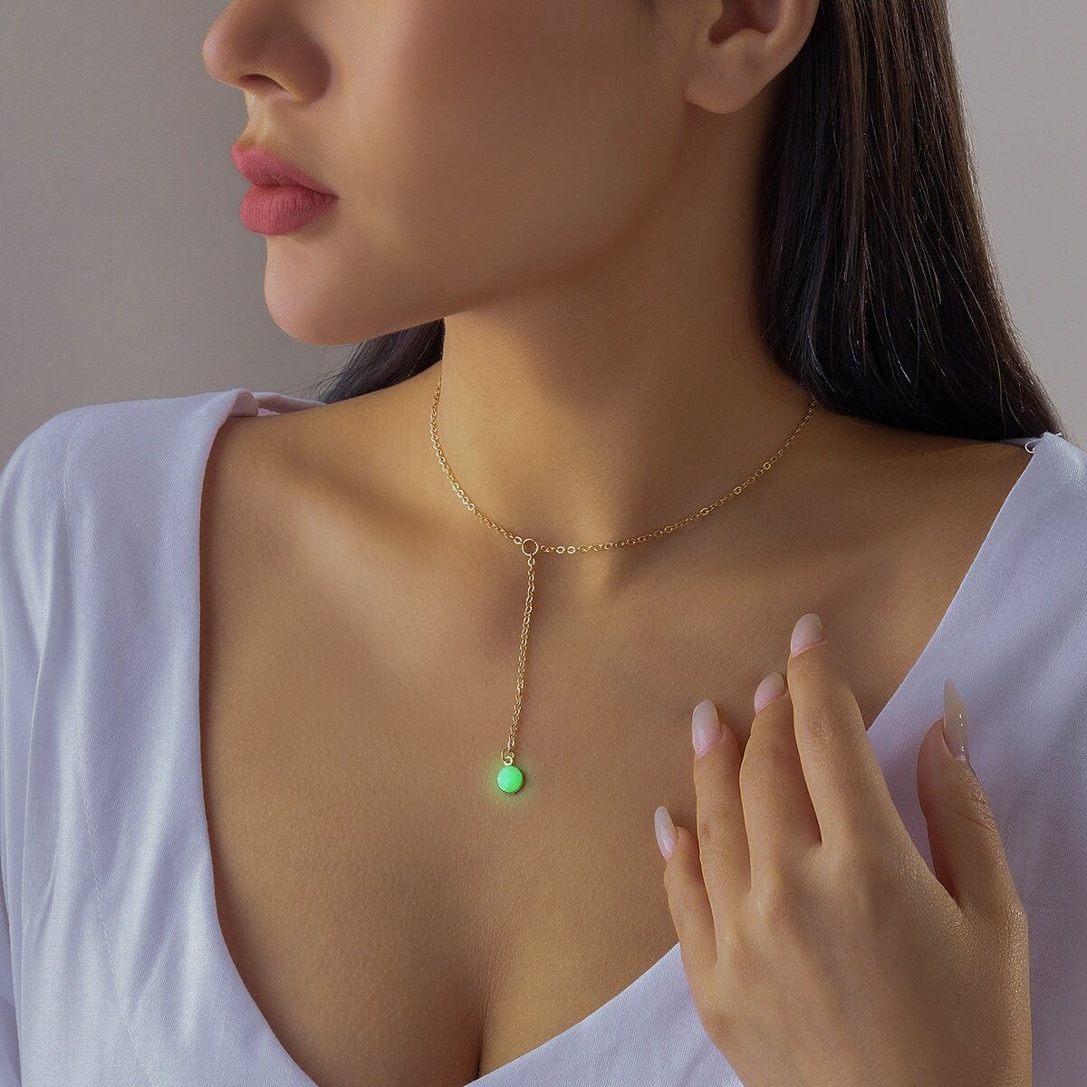 Dainty Luminous Glow In The Dark Ball Charm Y Necklace - ArtGalleryZen