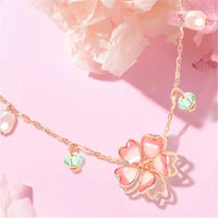 Thumbnail for Dainty Pink Crystal Flower Charm Necklace - ArtGalleryZen