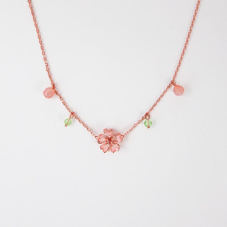 Dainty Pink Crystal Flower Charm Necklace - ArtGalleryZen