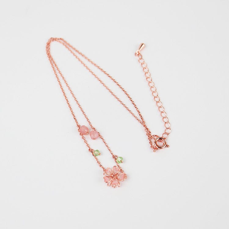 Dainty Pink Crystal Flower Charm Necklace - ArtGalleryZen