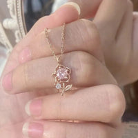 Thumbnail for Dainty Pink Crystal Rose Pendant Necklace - ArtGalleryZen