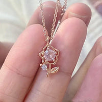 Thumbnail for Dainty Pink Crystal Rose Pendant Necklace - ArtGalleryZen