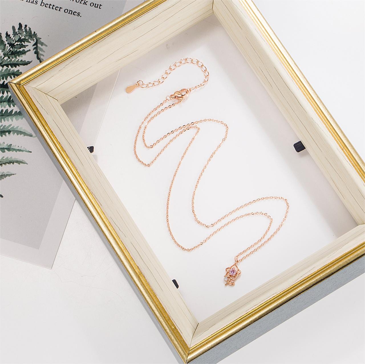 Dainty Pink Crystal Rose Pendant Necklace - ArtGalleryZen