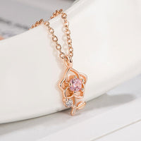 Thumbnail for Dainty Pink Crystal Rose Pendant Necklace - ArtGalleryZen