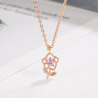 Thumbnail for Dainty Pink Crystal Rose Pendant Necklace - ArtGalleryZen