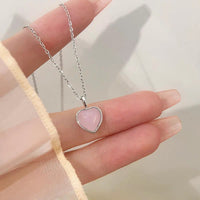 Thumbnail for Dainty S925 Silver Pink Opal Heart Necklace - ArtGalleryZen
