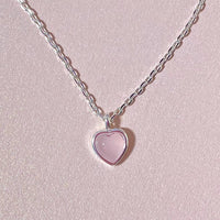 Thumbnail for Dainty S925 Silver Pink Opal Heart Necklace - ArtGalleryZen