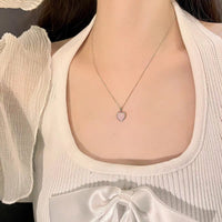 Thumbnail for Dainty S925 Silver Pink Opal Heart Necklace - ArtGalleryZen