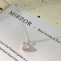 Thumbnail for Dainty S925 Silver Pink Opal Heart Necklace - ArtGalleryZen