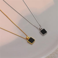 Thumbnail for Dainty S925 Sterling Silver Enamel Square Pendant Box Chain Necklace - ArtGalleryZen