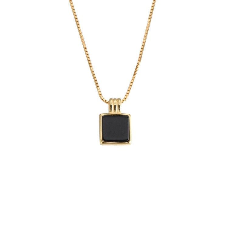 Dainty S925 Sterling Silver Enamel Square Pendant Box Chain Necklace - ArtGalleryZen