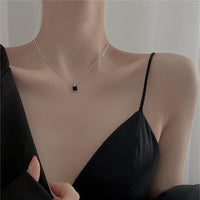 Thumbnail for Dainty S925 Sterling Silver Enamel Square Pendant Box Chain Necklace - ArtGalleryZen
