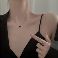 Thumbnail for Dainty S925 Sterling Silver Enamel Square Pendant Box Chain Necklace - ArtGalleryZen