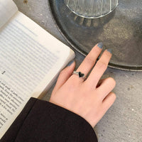 Thumbnail for Dainty Silver Plated Black Heart Ring - ArtGalleryZen