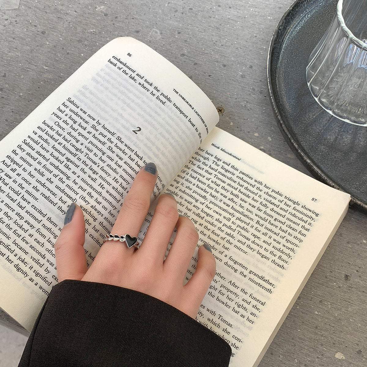 Dainty Silver Plated Black Heart Ring - ArtGalleryZen