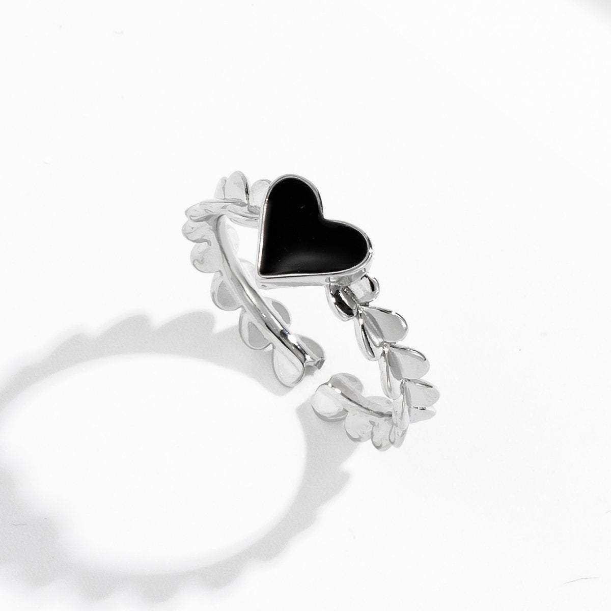 Dainty Silver Plated Black Heart Ring - ArtGalleryZen