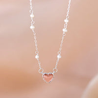 Thumbnail for Dainty Sterling Silver Pearl Charm Heart Necklace - ArtGalleryZen