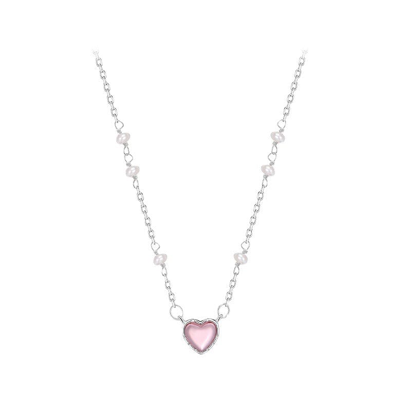 Dainty Sterling Silver Pearl Charm Heart Necklace - ArtGalleryZen