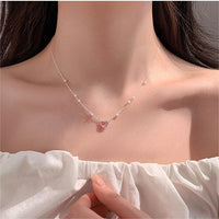 Thumbnail for Dainty Sterling Silver Pearl Charm Heart Necklace - ArtGalleryZen
