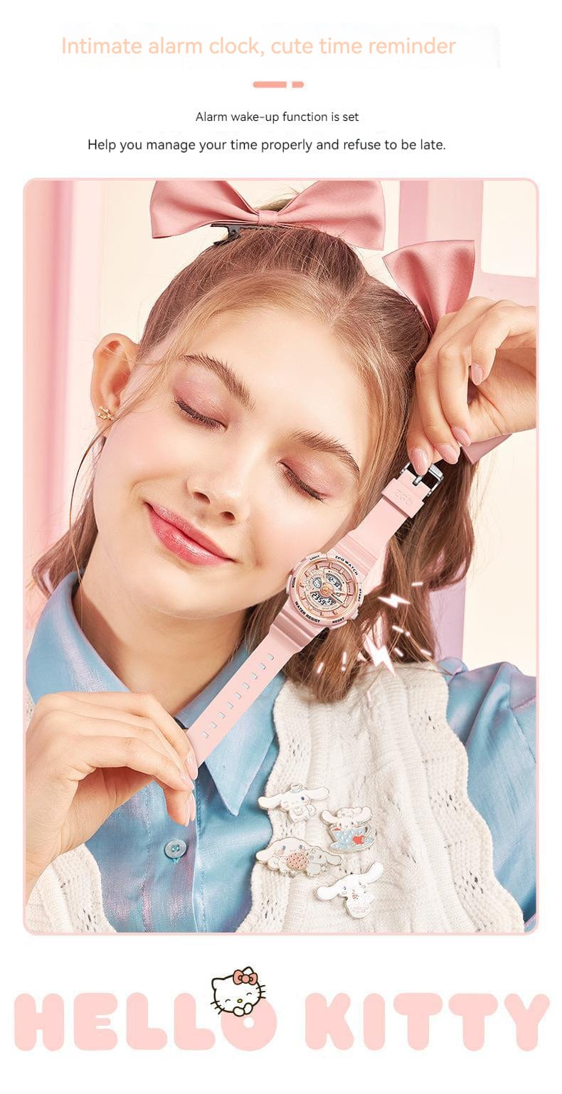 Genuine Sanrio Hello Kitty Waterproof Multifunction Electronic Dual Display Quartz Watch - ArtGalleryZen