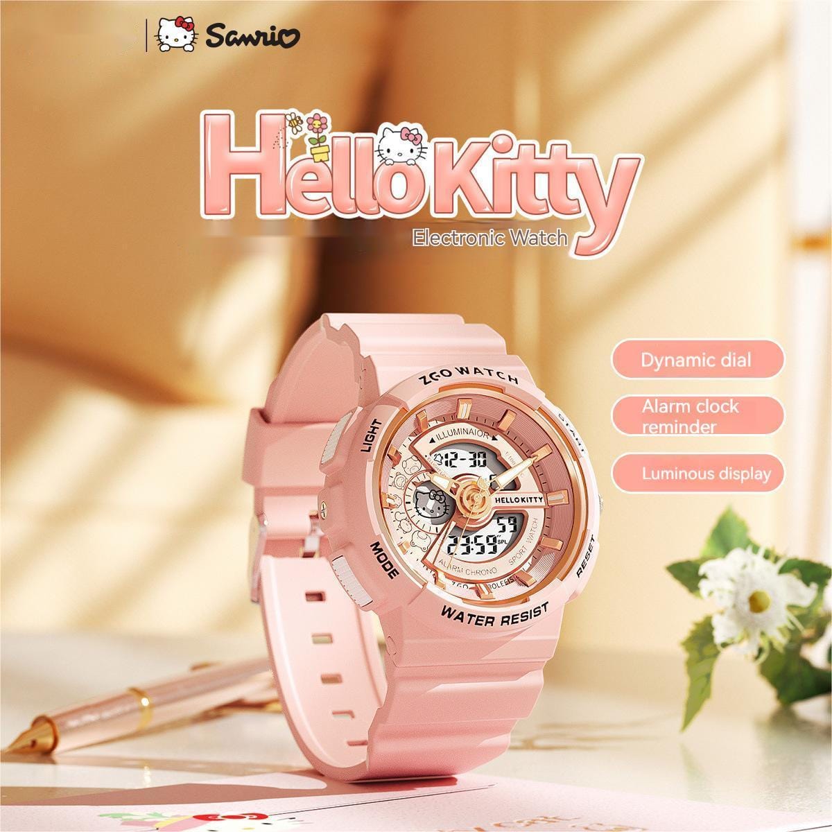 Genuine Sanrio Hello Kitty Waterproof Multifunction Electronic Dual Display Quartz Watch - ArtGalleryZen
