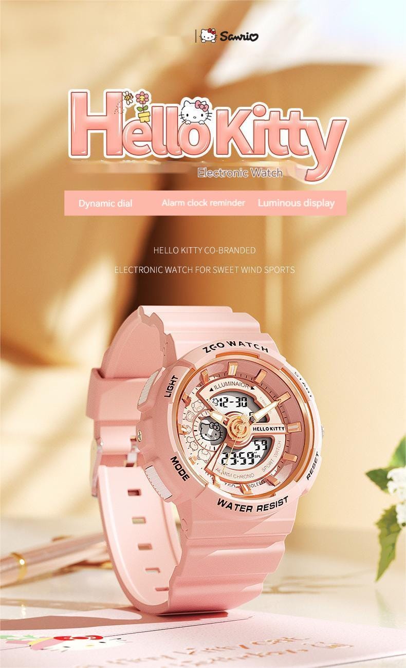 Genuine Sanrio Hello Kitty Waterproof Multifunction Electronic Dual Display Quartz Watch - ArtGalleryZen