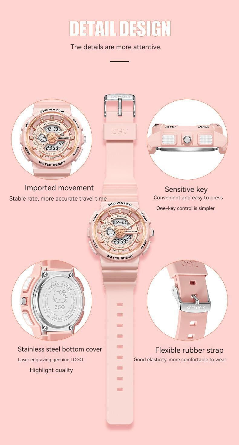 Genuine Sanrio Hello Kitty Waterproof Multifunction Electronic Dual Display Quartz Watch - ArtGalleryZen