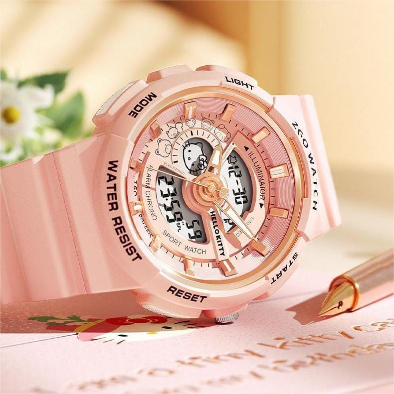 Genuine Sanrio Hello Kitty Waterproof Multifunction Electronic Dual Display Quartz Watch - ArtGalleryZen