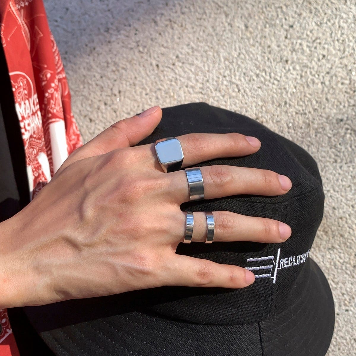 Geometric 4 Pieces Silver Tone Stackable Ring Set - ArtGalleryZen